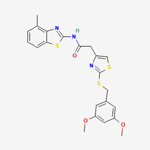 molecular formula C22H21N3O3S3 B2816702 2-(2-((3,5-dimethoxybenzyl)thio)thiazol-4-yl)-N-(4-methylbenzo[d]thiazol-2-yl)acetamide CAS No. 953960-50-4