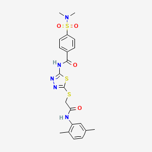 molecular formula C21H23N5O4S3 B2816706 N-(5-((2-((2,5-dimethylphenyl)amino)-2-oxoethyl)thio)-1,3,4-thiadiazol-2-yl)-4-(N,N-dimethylsulfamoyl)benzamide CAS No. 392295-33-9