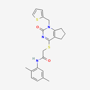 molecular formula C22H23N3O2S2 B2816724 N-(2,5-dimethylphenyl)-2-((2-oxo-1-(thiophen-2-ylmethyl)-2,5,6,7-tetrahydro-1H-cyclopenta[d]pyrimidin-4-yl)thio)acetamide CAS No. 899954-85-9