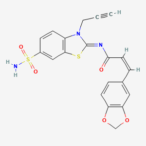 molecular formula C20H15N3O5S2 B2816735 (2Z,NE)-3-(苯并[d][1,3]二噁英-5-基)-N-(3-(丙-2-炔基)-6-磺酰氨基苯并[d]噻唑-2(3H)-基亚乙烯)丙酰胺 CAS No. 1173486-88-8