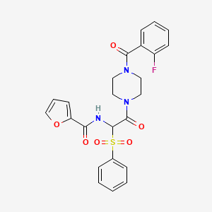 molecular formula C24H22FN3O6S B2816770 N-[1-(benzenesulfonyl)-2-[4-(2-fluorobenzoyl)piperazin-1-yl]-2-oxoethyl]furan-2-carboxamide CAS No. 1025033-51-5
