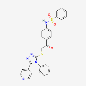 molecular formula C27H21N5O3S2 B2816777 N-[4-[2-[(4-phenyl-5-pyridin-4-yl-1,2,4-triazol-3-yl)sulfanyl]acetyl]phenyl]benzenesulfonamide CAS No. 326007-99-2