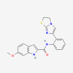 molecular formula C21H18N4O2S B2816787 N-(2-(2,3-二氢咪唑并[2,1-b]噻唑-6-基)苯基)-6-甲氧基-1H-吲哚-2-甲酰胺 CAS No. 2034473-96-4