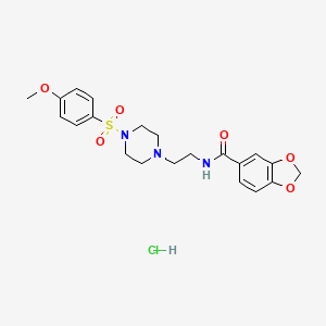 molecular formula C21H26ClN3O6S B2816794 N-(2-(4-((4-methoxyphenyl)sulfonyl)piperazin-1-yl)ethyl)benzo[d][1,3]dioxole-5-carboxamide hydrochloride CAS No. 1189901-08-3