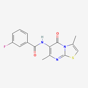 molecular formula C15H12FN3O2S B2816800 N-(3,7-dimethyl-5-oxo-5H-[1,3]thiazolo[3,2-a]pyrimidin-6-yl)-3-fluorobenzamide CAS No. 946357-94-4