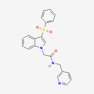 molecular formula C22H19N3O3S B2816813 2-(3-(phenylsulfonyl)-1H-indol-1-yl)-N-(pyridin-3-ylmethyl)acetamide CAS No. 941925-09-3