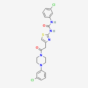 molecular formula C22H21Cl2N5O2S B2816814 1-(3-Chlorophenyl)-3-(4-(2-(4-(3-chlorophenyl)piperazin-1-yl)-2-oxoethyl)thiazol-2-yl)urea CAS No. 897621-04-4