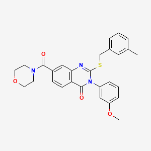 molecular formula C28H27N3O4S B2816827 3-(3-methoxyphenyl)-2-((3-methylbenzyl)thio)-7-(morpholine-4-carbonyl)quinazolin-4(3H)-one CAS No. 1115305-92-4