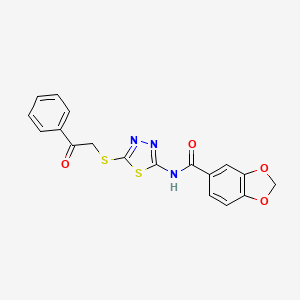 molecular formula C18H13N3O4S2 B2816835 N-(5-苯乙酰硫基-1,3,4-噻二唑-2-基)-1,3-苯并二噁嗪-5-羧酰胺 CAS No. 476465-39-1