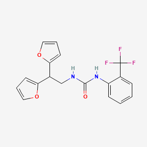 molecular formula C18H15F3N2O3 B2816838 3-[2,2-Bis(furan-2-yl)ethyl]-1-[2-(trifluoromethyl)phenyl]urea CAS No. 2188279-50-5