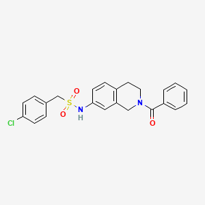 molecular formula C23H21ClN2O3S B2816843 N-(2-benzoyl-1,2,3,4-tetrahydroisoquinolin-7-yl)-1-(4-chlorophenyl)methanesulfonamide CAS No. 955640-05-8