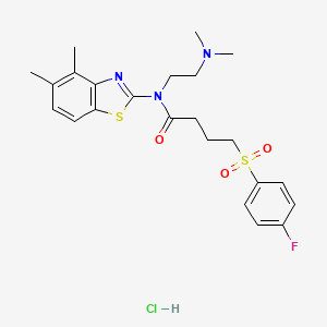 molecular formula C23H29ClFN3O3S2 B2816846 N-(2-(二甲基氨基)乙基)-N-(4,5-二甲基苯并[d]噻唑-2-基)-4-((4-氟苯基)磺酰)丁酰胺盐酸盐 CAS No. 1215316-25-8