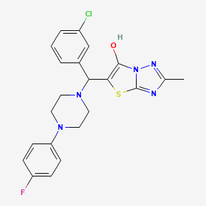 molecular formula C22H21ClFN5OS B2816850 5-((3-Chlorophenyl)(4-(4-fluorophenyl)piperazin-1-yl)methyl)-2-methylthiazolo[3,2-b][1,2,4]triazol-6-ol CAS No. 851969-47-6