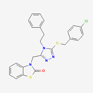 molecular formula C25H21ClN4OS2 B2816865 3-((5-((4-chlorobenzyl)thio)-4-phenethyl-4H-1,2,4-triazol-3-yl)methyl)benzo[d]thiazol-2(3H)-one CAS No. 847402-59-9