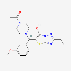 molecular formula C20H25N5O3S B2816868 1-(4-((2-Ethyl-6-hydroxythiazolo[3,2-b][1,2,4]triazol-5-yl)(3-methoxyphenyl)methyl)piperazin-1-yl)ethanone CAS No. 887220-39-5