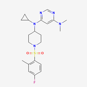 molecular formula C21H28FN5O2S B2816870 4-N-Cyclopropyl-4-N-[1-(4-fluoro-2-methylphenyl)sulfonylpiperidin-4-yl]-6-N,6-N-dimethylpyrimidine-4,6-diamine CAS No. 2380088-91-3