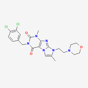 molecular formula C22H24Cl2N6O3 B2816872 2-[(3,4-Dichlorophenyl)methyl]-4,7-dimethyl-6-(2-morpholin-4-ylethyl)purino[7,8-a]imidazole-1,3-dione CAS No. 923479-28-1