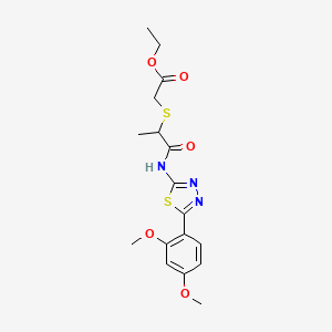 molecular formula C17H21N3O5S2 B2816880 乙酸2-((1-((5-(2,4-二甲氧苯基)-1,3,4-噻二唑-2-基)氨基)-1-氧代丙酮-2-基)硫)乙酯 CAS No. 394236-01-2