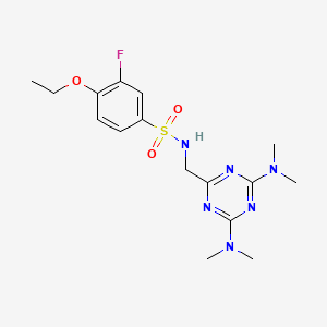 molecular formula C16H23FN6O3S B2816886 N-((4,6-双(二甲基氨基)-1,3,5-三嗪-2-基)甲基)-4-乙氧基-3-氟苯磺酰胺 CAS No. 2034406-25-0