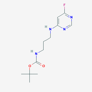molecular formula C12H19FN4O2 B2816945 叔丁基-N-{3-[(6-氟嘧啶-4-基)氨基]丙基}碳酸酯 CAS No. 1690948-31-2