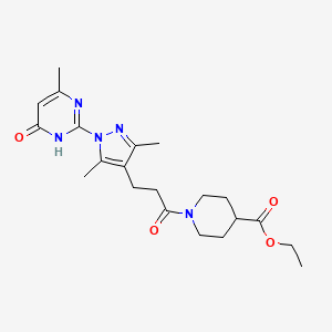 molecular formula C21H29N5O4 B2816947 乙酸1-(3-(3,5-二甲基-1-(4-甲基-6-氧代-1,6-二氢嘧啶-2-基)-1H-吡唑-4-基)丙酰)哌啶-4-羧酸乙酯 CAS No. 1170212-61-9