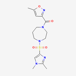 molecular formula C15H21N5O4S B2816960 (4-((1,2-dimethyl-1H-imidazol-4-yl)sulfonyl)-1,4-diazepan-1-yl)(5-methylisoxazol-3-yl)methanone CAS No. 1904275-49-5