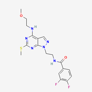 molecular formula C18H20F2N6O2S B2817016 3,4-difluoro-N-(2-(4-((2-methoxyethyl)amino)-6-(methylthio)-1H-pyrazolo[3,4-d]pyrimidin-1-yl)ethyl)benzamide CAS No. 941948-43-2