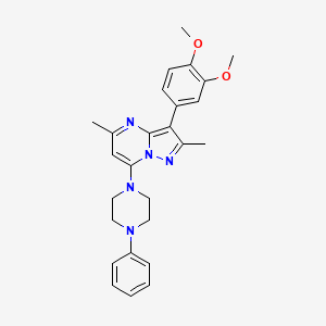 molecular formula C26H29N5O2 B2817081 3-(3,4-Dimethoxyphenyl)-2,5-dimethyl-7-(4-phenylpiperazin-1-yl)pyrazolo[1,5-a]pyrimidine CAS No. 890631-93-3