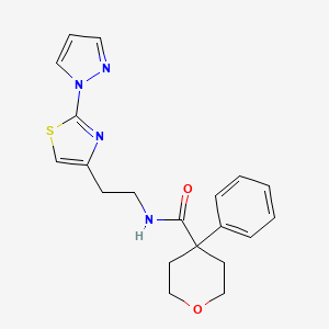 4-phenyl-N-{2-[2-(1H-pyrazol-1-yl)-1,3-thiazol-4-yl]ethyl}oxane-4-carboxamide