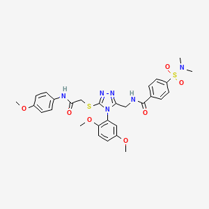 molecular formula C29H32N6O7S2 B2817108 N-[[4-(2,5-dimethoxyphenyl)-5-[2-(4-methoxyanilino)-2-oxoethyl]sulfanyl-1,2,4-triazol-3-yl]methyl]-4-(dimethylsulfamoyl)benzamide CAS No. 309968-34-1