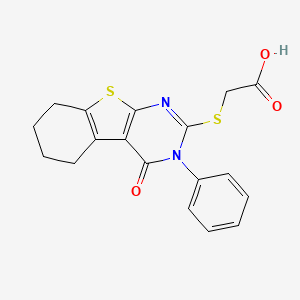 molecular formula C18H16N2O3S2 B2817112 2-[(4-Oxo-3-phenyl-5,6,7,8-tetrahydro-[1]benzothiolo[2,3-d]pyrimidin-2-yl)sulfanyl]acetic acid CAS No. 59898-76-9