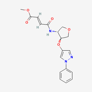 molecular formula C18H19N3O5 B2817135 Methyl (E)-4-oxo-4-[[(3R,4R)-4-(1-phenylpyrazol-4-yl)oxyoxolan-3-yl]amino]but-2-enoate CAS No. 2411177-50-7