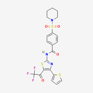 molecular formula C21H18F3N3O4S3 B2817151 4-哌啶-1-基磺酰-N-[4-噻吩-2-基-5-(2,2,2-三氟乙酰)-1,3-噻二唑-2-基]苯甲酰胺 CAS No. 324541-20-0