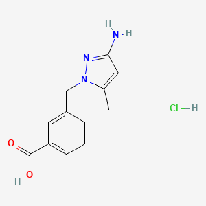 molecular formula C12H14ClN3O2 B2817216 3-[(3-amino-5-methyl-1H-pyrazol-1-yl)methyl]benzoic acid hydrochloride CAS No. 1955532-11-2