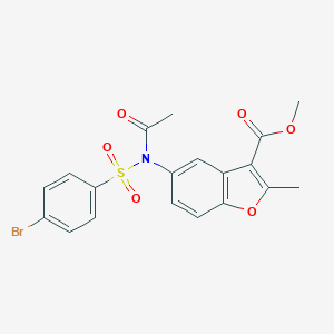 molecular formula C19H16BrNO6S B281723 Methyl 5-{acetyl[(4-bromophenyl)sulfonyl]amino}-2-methyl-1-benzofuran-3-carboxylate 