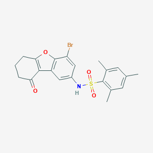 molecular formula C21H20BrNO4S B281724 N-(4-bromo-9-oxo-6,7,8,9-tetrahydrodibenzo[b,d]furan-2-yl)-2,4,6-trimethylbenzenesulfonamide 