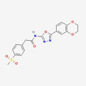 B2817241 N-(5-(2,3-dihydrobenzo[b][1,4]dioxin-6-yl)-1,3,4-oxadiazol-2-yl)-2-(4-(methylsulfonyl)phenyl)acetamide CAS No. 942008-75-5