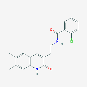 molecular formula C20H19ClN2O2 B2817250 2-chloro-N-(2-(6,7-dimethyl-2-oxo-1,2-dihydroquinolin-3-yl)ethyl)benzamide CAS No. 851096-13-4