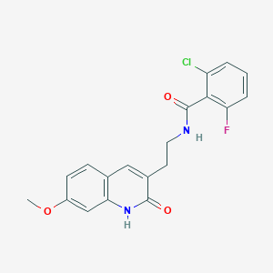 molecular formula C19H16ClFN2O3 B2817273 2-氯-6-氟-N-[2-(7-甲氧基-2-氧代-1H-喹啉-3-基)乙基]苯甲酰胺 CAS No. 851405-64-6