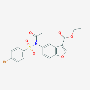 molecular formula C20H18BrNO6S B281728 Ethyl 5-{acetyl[(4-bromophenyl)sulfonyl]amino}-2-methyl-1-benzofuran-3-carboxylate 