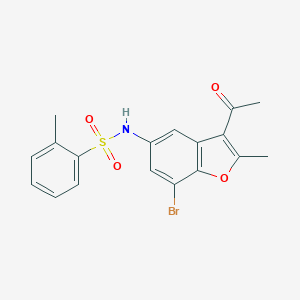 molecular formula C18H16BrNO4S B281730 N-(3-acetyl-7-bromo-2-methyl-1-benzofuran-5-yl)-2-methylbenzenesulfonamide 