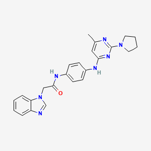 molecular formula C24H25N7O B2817309 2-(1H-benzo[d]imidazol-1-yl)-N-(4-((6-methyl-2-(pyrrolidin-1-yl)pyrimidin-4-yl)amino)phenyl)acetamide CAS No. 1251559-50-8