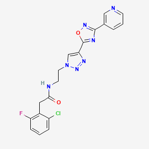 molecular formula C19H15ClFN7O2 B2817329 2-(2-chloro-6-fluorophenyl)-N-(2-(4-(3-(pyridin-3-yl)-1,2,4-oxadiazol-5-yl)-1H-1,2,3-triazol-1-yl)ethyl)acetamide CAS No. 2034393-94-5