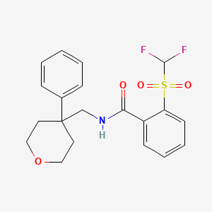 molecular formula C20H21F2NO4S B2817351 2-((difluoromethyl)sulfonyl)-N-((4-phenyltetrahydro-2H-pyran-4-yl)methyl)benzamide CAS No. 1797646-36-6