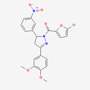 molecular formula C22H18BrN3O6 B2817371 (5-溴呋喃-2-基)(3-(3,4-二甲氧基苯基)-5-(3-硝基苯基)-4,5-二氢-1H-吡唑-1-基)甲酮 CAS No. 383902-59-8