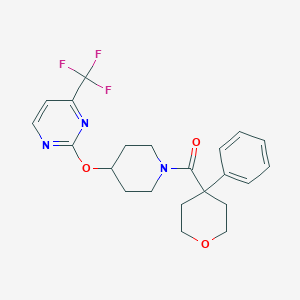 molecular formula C22H24F3N3O3 B2817392 (4-Phenyloxan-4-yl)-[4-[4-(trifluoromethyl)pyrimidin-2-yl]oxypiperidin-1-yl]methanone CAS No. 2380084-31-9