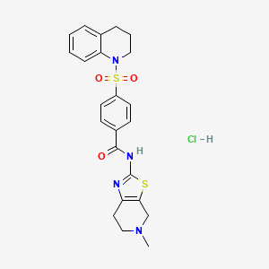 molecular formula C23H25ClN4O3S2 B2817403 4-((3,4-dihydroquinolin-1(2H)-yl)sulfonyl)-N-(5-methyl-4,5,6,7-tetrahydrothiazolo[5,4-c]pyridin-2-yl)benzamide hydrochloride CAS No. 1215787-66-8