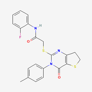 molecular formula C21H18FN3O2S2 B2817420 N-(2-氟苯基)-2-((4-氧代-3-(对甲苯基)-3,4,6,7-四氢噻吩并[3,2-d]嘧啶-2-基)硫代)乙酰胺 CAS No. 686771-34-6