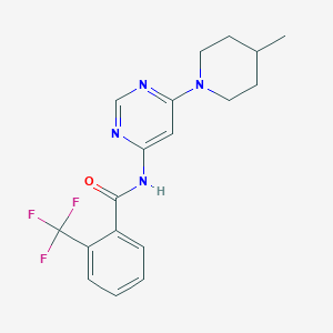 molecular formula C18H19F3N4O B2817426 N-(6-(4-methylpiperidin-1-yl)pyrimidin-4-yl)-2-(trifluoromethyl)benzamide CAS No. 1396858-62-0
