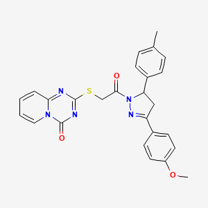 molecular formula C26H23N5O3S B2817462 2-((2-(3-(4-甲氧基苯基)-5-(对甲苯)-4,5-二氢-1H-吡唑-1-基)-2-氧乙基)硫)-4H-吡啶并[1,2-a][1,3,5]三嗪-4-酮 CAS No. 896329-64-9